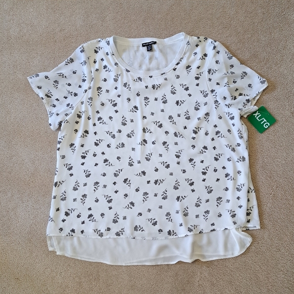 Hilary Radley Short Sleeve Blouse Size XL Black White Floral Double Layer Top - Picture 6 of 12